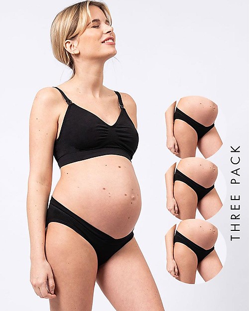 Seraphine Set 3 slip Premaman Sammie - Nero - Viscosa di Bambù - Vita Bassa e Senza Cuciture Slip