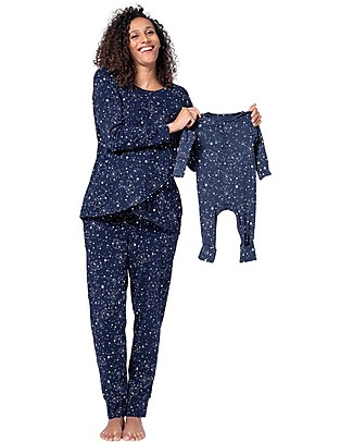 Seraphine Set Pigiama Premaman e Allattamento + Pigiama Bebè Aurora - Stelle Navy - Cotone Pigiami