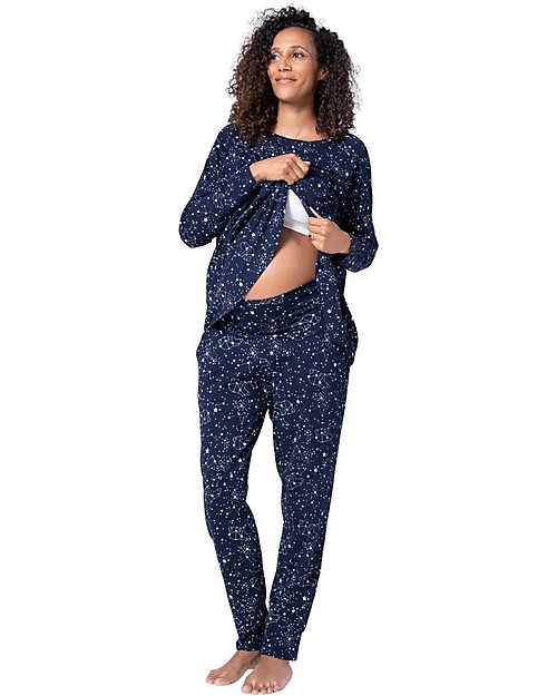 Seraphine Set Pigiama Premaman e Allattamento + Pigiama Bebè Aurora - Stelle Navy - Cotone Pigiami