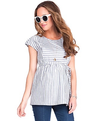 Seraphine Solene - Top Premaman e Allattamento - Blu a Righe - 100% Cotone T-shirt