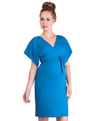 Seraphine Sylvana, Abito Elegante Premaman con Nodo e Maniche Corte - Celeste Vestiti