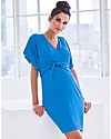 Seraphine Sylvana, Abito Elegante Premaman con Nodo e Maniche Corte - Celeste Vestiti_