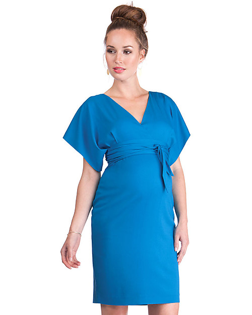 Seraphine Sylvana, Abito Elegante Premaman con Nodo e Maniche Corte - Celeste Vestiti_