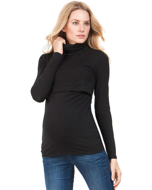 Seraphine Top Dolcevita Premaman e Allattamento in Bambù Rosie Nero (Fibra naturale e apertura da allattamento) T-shirt