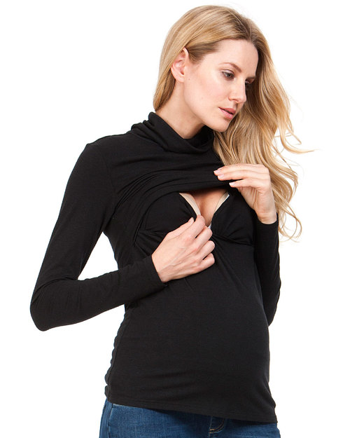 Seraphine Top Dolcevita Premaman e Allattamento in Bambù Rosie Nero (Fibra naturale e apertura da allattamento) T-shirt