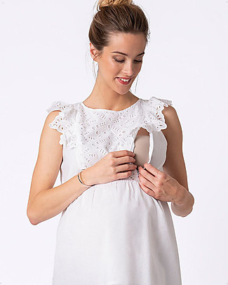 Seraphine Top Premaman e Allattamento in Pizzo Sangallo Abigail - Bianco - 100% Cotone Top