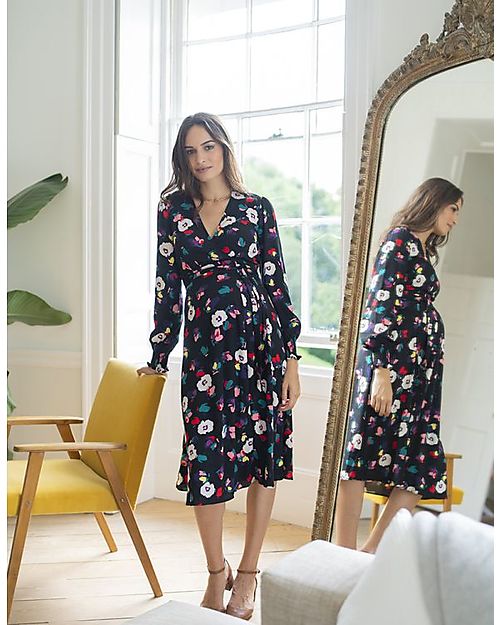 Seraphine Vestito Premaman Floral Scollo a V - Nero - Viscosa Vestiti_