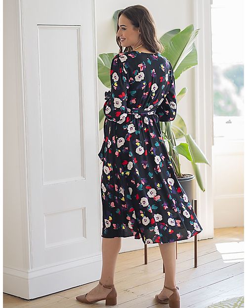 Seraphine Vestito Premaman Floral Scollo a V - Nero - Viscosa Vestiti_