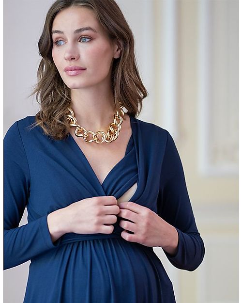 Seraphine Vestito Premaman Incrociato Emilee Scollo a V - Navy - Viscosa Vestiti_