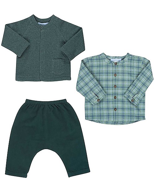 Serendipity Organics Camicia Cotone Spazzolato - Verde Acqua/Blu - 100% Cotone Bio Maglie Manica Lunga