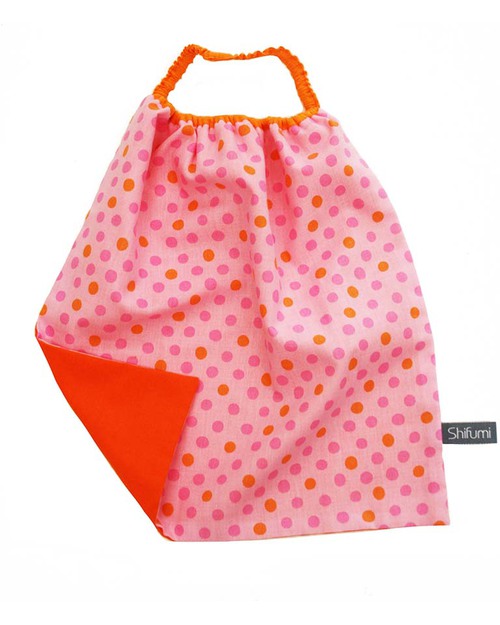 Shifumi Bavaglio con Elastico - Arancione a Pois 100% Cotone (Perfetto per l’asilo: si infila dalla testa senza lacci!) Bavagli con Elastico