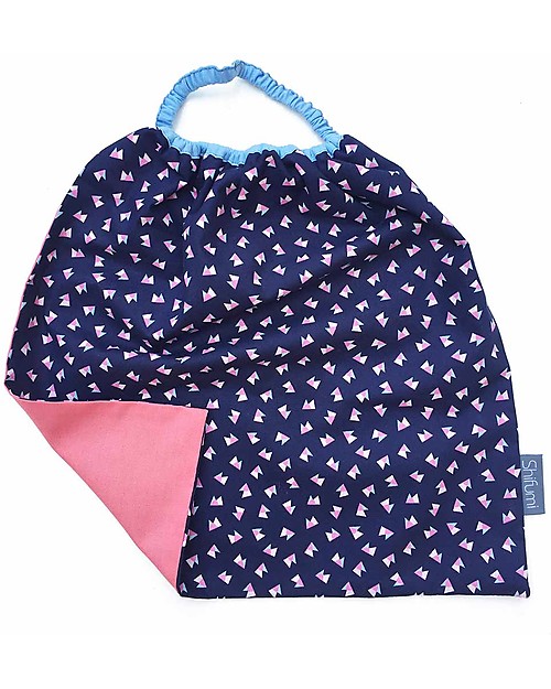 Shifumi Bavaglio con elastico - Stampa Geometrica Rosa e Blu 100% Cotone (Perfetto per l’asilo: si infila dalla testa senza lacci!) Bavagli con Elastico
