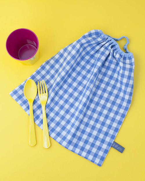 Shifumi Bavaglio con Elastico - Vichy Blu 100% Cotone (Perfetto per l’asilo: si infila dalla testa senza lacci!) - Bavagli con Elastico