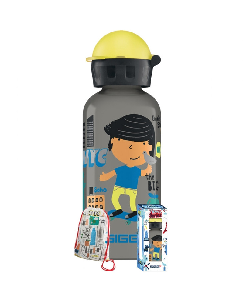Sigg Travel Boy New York - Borraccia 0,4 L + Minizainetto - Leggera, sicura  e atossica bambino