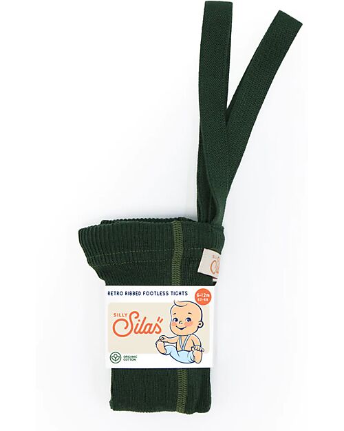 Silly Silas Calzamaglia con Bretelle senza Piedi - Dark Forest Green - 100% Cotone Bio Certificato GOTS Calze