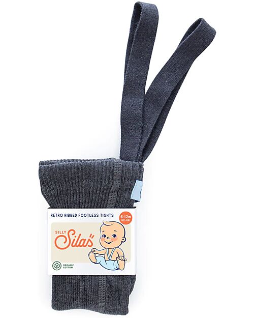 Silly Silas Calzamaglia con Bretelle senza Piedi - Dark Grey Blend - 100% Cotone Bio Certificato GOTS Calze