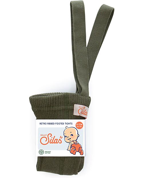 Silly Silas Calzamaglia con Bretelle - Verde Oliva - 100% Cotone Bio Certificato GOTS Calze