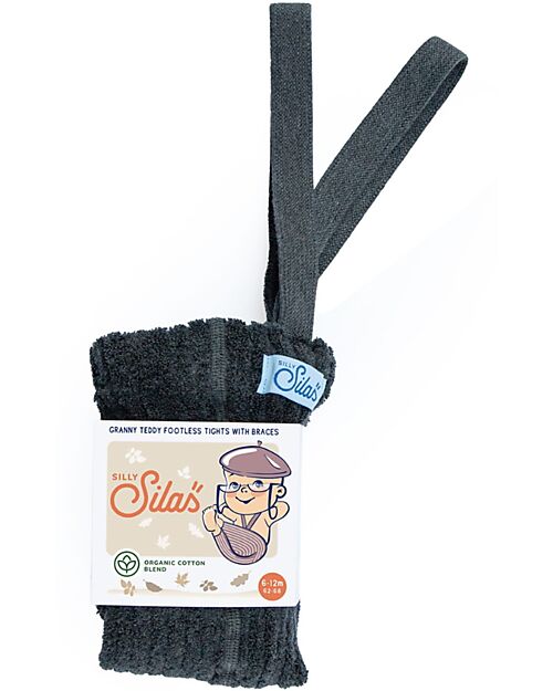 Silly Silas Calzamaglia Teddy con Bretelle senza Piedi - Grigio Scuro - Cotone Bio Calze