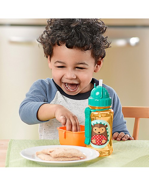 Skip Hop Borraccia da Viaggio Zoo con Cannuccia per Bambini, Riccio - Tappo Flip-Top! Borracce non Termiche