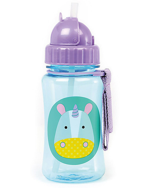Skip Hop Borraccia da Viaggio Zoo con Cannuccia per Bambini, Unicorno - Tappo Flip-Top! Borracce non Termiche