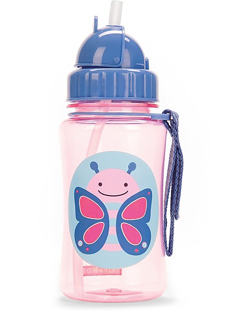 Skip Hop Bottiglia da Viaggio Zoo con Cannuccia per Bambini, Farfalla - Tappo Flip-Top! Borracce non Termiche