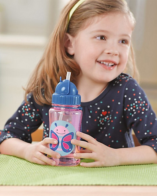 Skip Hop Bottiglia da Viaggio Zoo con Cannuccia per Bambini, Farfalla - Tappo Flip-Top! Borracce non Termiche