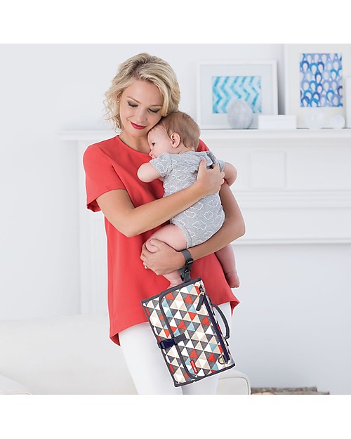 Skip Hop Pronto, Fasciatoio Portatile, Triangoli - Grande, imbottito, con tante tasche! Fasciatoi