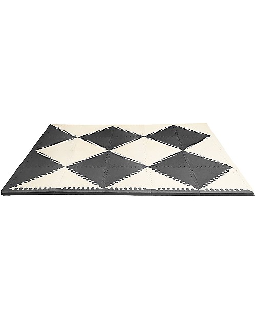 Skip Hop Tappeto con Piastrelle Triangolari in Gomma Morbida e Giunture, Crema/Nero - 40 pezzi Tappeti Gioco