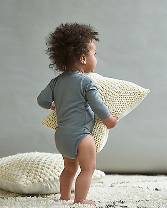 Smalls Aroha, Body a Maniche Lunghe Bimba in 100% Lana Merino, Grigio Body Manica Lunga
