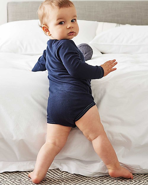 Smalls Aroha, Body a Maniche Lunghe in 100% Lana Merino, Blu Body Manica Lunga