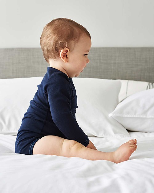 Smalls Aroha, Body a Maniche Lunghe in 100% Lana Merino, Blu Body Manica Lunga