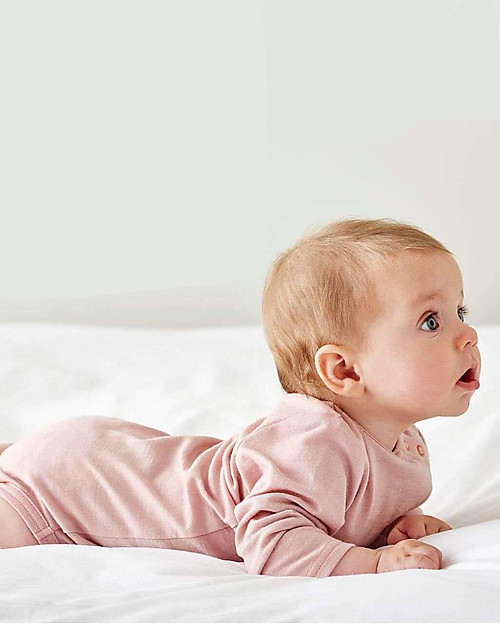 Smalls Aroha, Body a Maniche Lunghe in 100% Lana Merino, Rosa Body Manica Lunga
