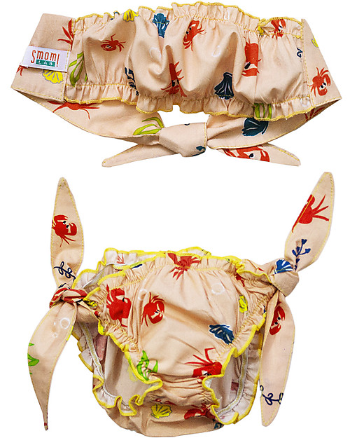 SmomLab Costume a Mutandina Arricciato Granchi - 100% Cotone Bio Costumi Due Pezzi