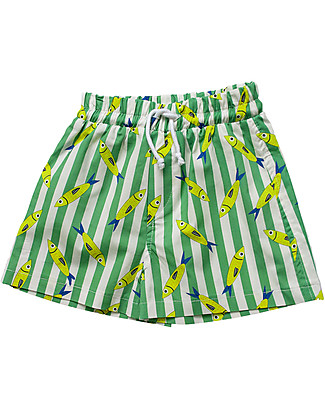 SmomLab Costume a Pantaloncino Sebastiano - Sardine Verdi - 100% Cotone bio Costumi a Pantaloncino