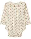 Snug Body con Colletto Arricciato e Stampa Floreale - Naturale - 97% Cotone Body Manica Lunga