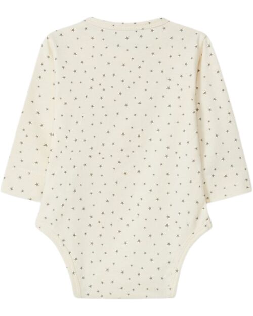 Snug Body Senza Colletto con Stelle Argento - Crema - 100% Cotone Organico Body Manica Lunga