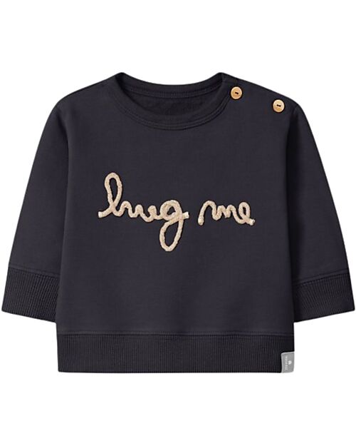 Snug Felpa con Ricamo 'Hug Me' - Blu Navy - 100% Cotone Organico Felpe