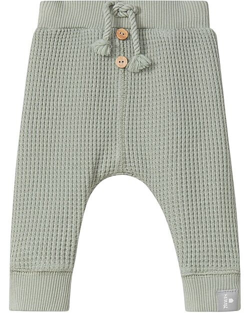 Snug Leggings a Nido d'Ape - Verde Salvia - 100% Cotone Biologico Pantaloni Lunghi