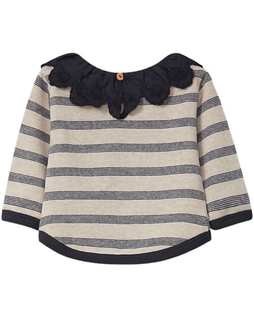 Snug Maglia a Maniche Lunghe a Righe con Colletto Arricciato - 100% Cotone BCI Maglie Manica Lunga