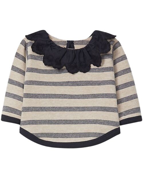 Snug Maglia a Maniche Lunghe a Righe con Colletto Arricciato - 100% Cotone BCI Maglie Manica Lunga