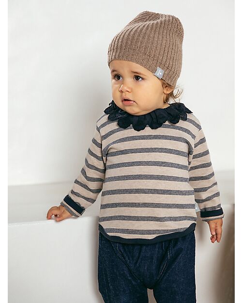 Snug Maglia a Maniche Lunghe a Righe con Colletto Arricciato - 100% Cotone BCI Maglie Manica Lunga