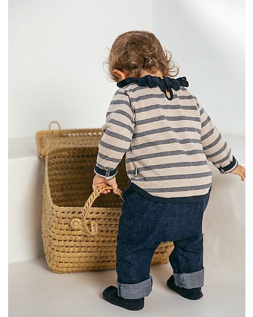 Snug Maglia a Maniche Lunghe a Righe con Colletto Arricciato - 100% Cotone BCI Maglie Manica Lunga