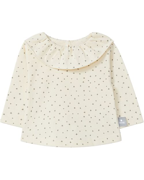 Snug Maglia a Maniche Lunghe con Colletto Arricciato e Stampa a Stelle - 100% Cotone Organico Maglie Manica Lunga