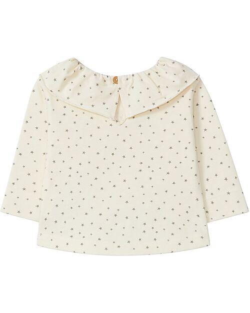 Snug Maglia a Maniche Lunghe con Colletto Arricciato e Stampa a Stelle - 100% Cotone Organico Maglie Manica Lunga
