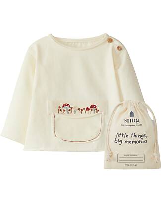 Snug Maglia a Maniche Lunghe - Naturale - Funghi - 100% Cotone Bio - con Tasca Frontale Maglie Manica Lunga