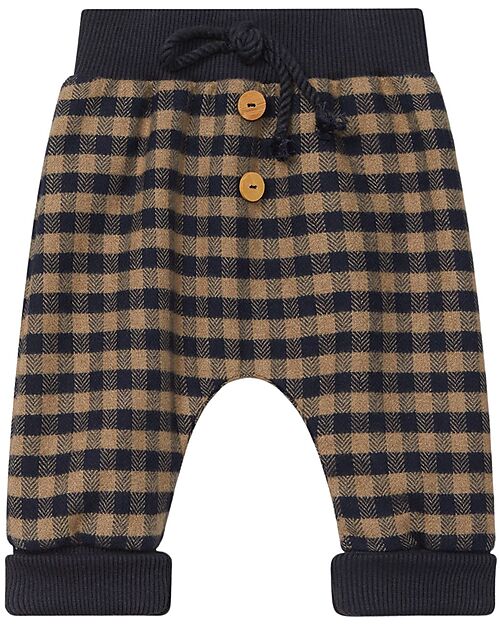 Snug Pantaloni Pull-Up in Twill a Quadri - Indigo e Marrone - 100% Cotone BCI Pantaloni Lunghi