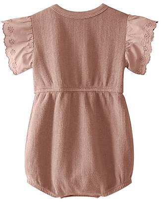 Snug Salopette a Maniche Corte con Ricami Floreali - Malva - Cotone Organico Tutine Corte