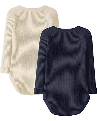 Snug Set 2 Body Manica Lunga con Incrocio - Sabbia Blu Navy - Cotone Biologico Body Manica Lunga