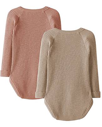 Snug Set 2 Body Manica Lunga con Incrocio - Terracotta Beige Scuro - Cotone Biologico Body Manica Lunga