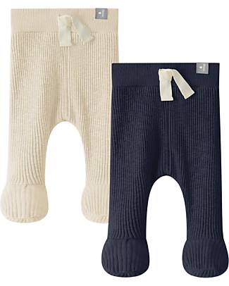 Snug Set 2 Pantaloni con Piedini - Sabbia Blu navy - Cotone Biologico Pantaloni Lunghi